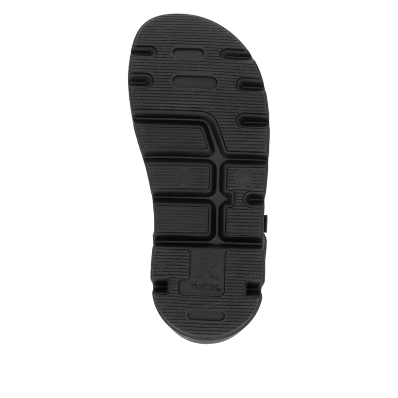 Schwarze waschbare Rieker Damen Trekkingsandalen V8401-00 mit Klettverschluss. Schuh Laufsohle.