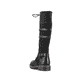 
Nachtschwarze Rieker Damen Kurzstiefel 94689-00 mit einer Profilsohle mit Blockabsatz. Schuh seitlich schräg