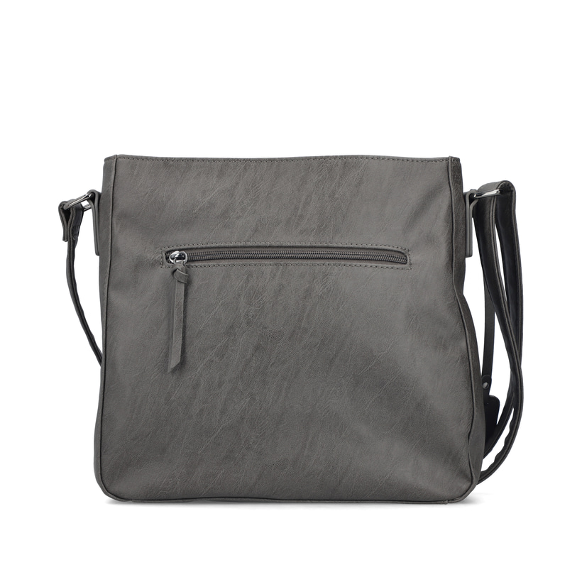 Sac à main Rieker H1340-42 gris avec lanière décorative tressée, fermeture éclair et poche pour téléphone portable. Verso.