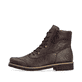 Dunkelbraune Rieker Damen Schnürstiefel 73510-26 mit einem Reißverschluss. Schuh Außenseite.