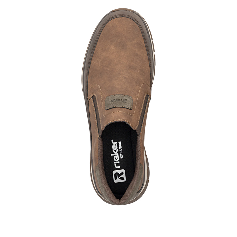 Mocassins Rieker marron pour homme B9350-24 avec bande élastique. Semelle extérieure de la chaussure.