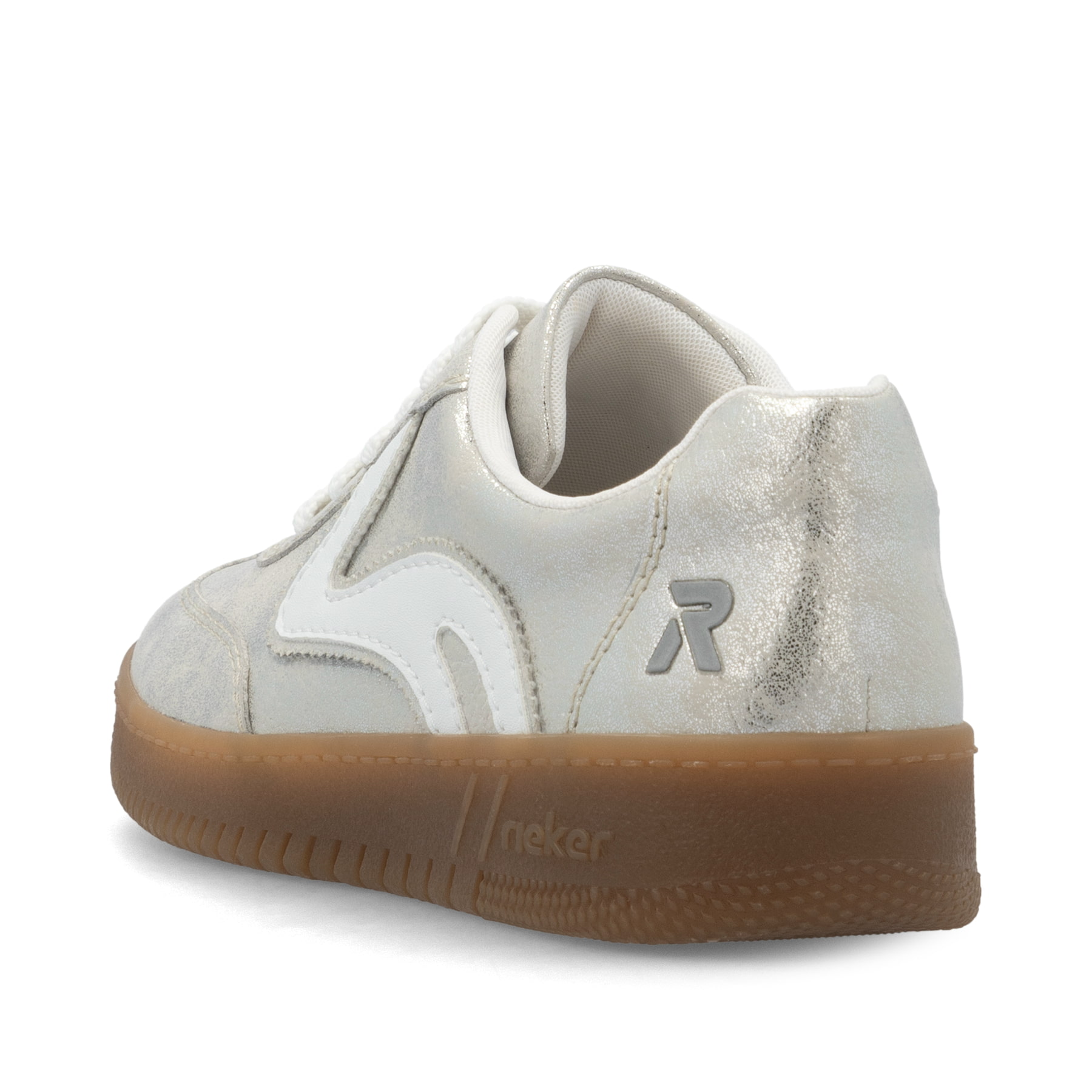 Metallische Rieker Damen Sneaker Low M5512-41 mit einer Schnürung. Schuh von hinten.