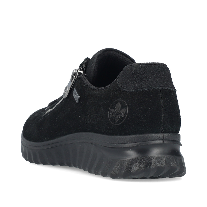 Schwarze Rieker Damen Schnürschuhe 59000-00 mit wasserabweisender TEX-Membran. Schuh von hinten.