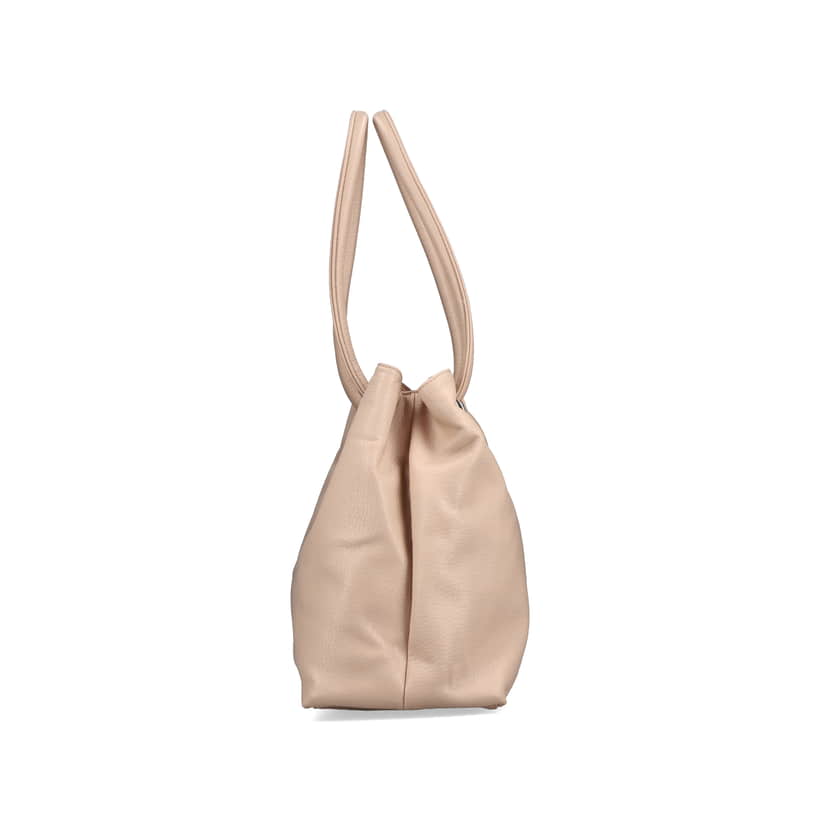 Sac à main Rieker H1021-31 rose avec détails argentés, pendentif en forme de cœur et fermeture éclair. Ouvert.