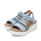 Mehrfarbige Rieker Keilsandaletten 69172-91 mit einem Gummizug. Schuhpaar seitlich schräg.