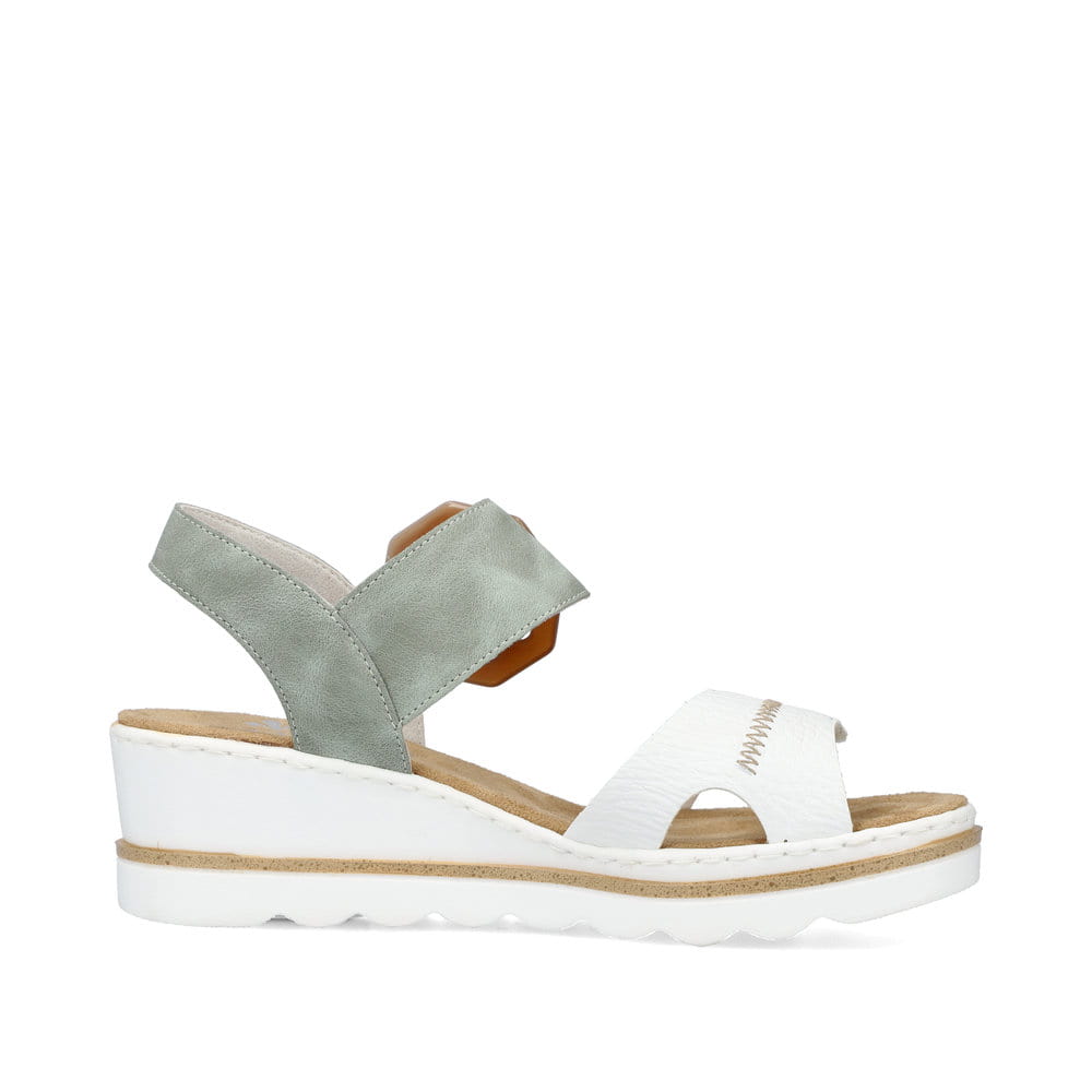 Weiße Rieker Keilsandaletten 67476-81 mit trendigen Schnalle. Schuh Innenseite.