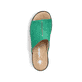 Grüne Rieker Damen Pantoletten 62905-52 mit moderner Spannnaht. Schuh von oben.
