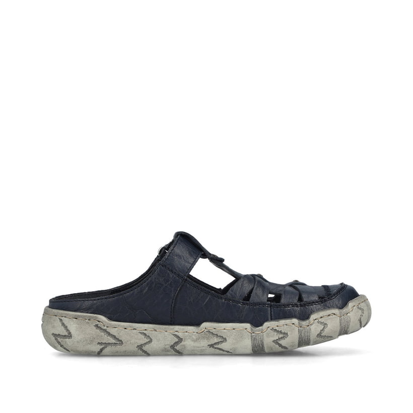 Dunkelblaue Rieker Damen Clogs L0396-14 aus Glattleder mit raffinierten Cut-Outs. Schuh Innenseite.