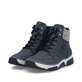 Dunkelblaue Rieker Damen Schnürstiefel 45955-15 mit Strick-Kragen. Schuhpaar seitlich schräg.