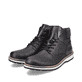 Schwarze Rieker Herren Schnürstiefel 38434-00 mit wasserabweisender TEX-Membran. Schuhpaar seitlich schräg.