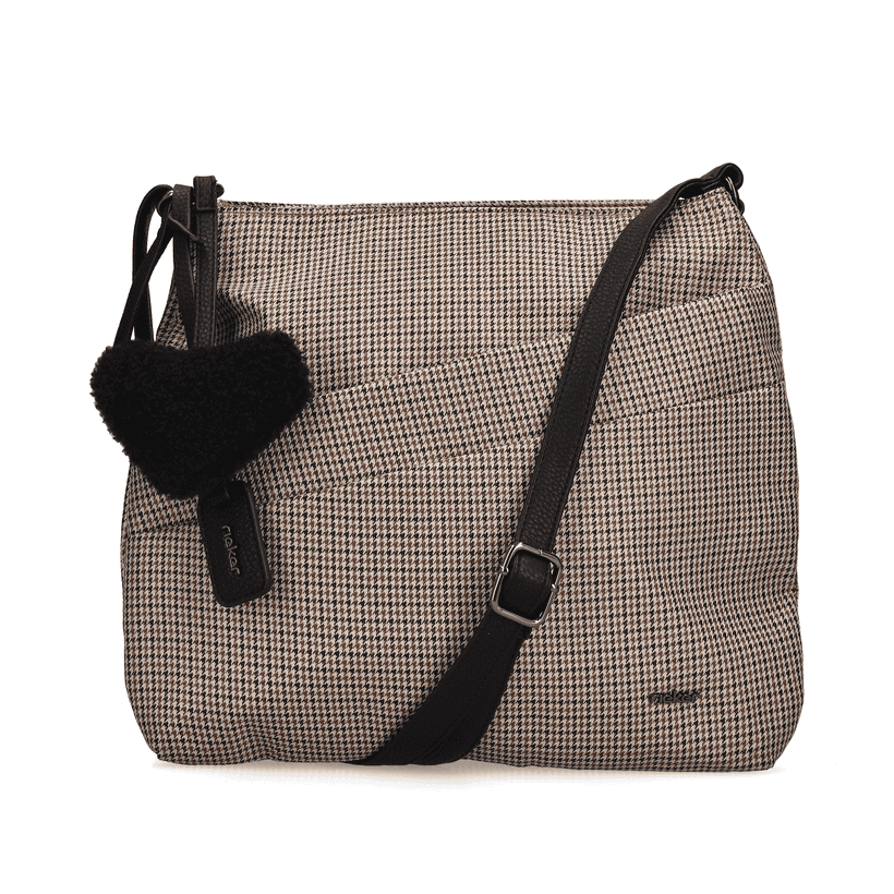 Sac bandoulière Rieker H1005-90 en beige avec fermeture éclair et pendentif en forme de cœur. Face avant.