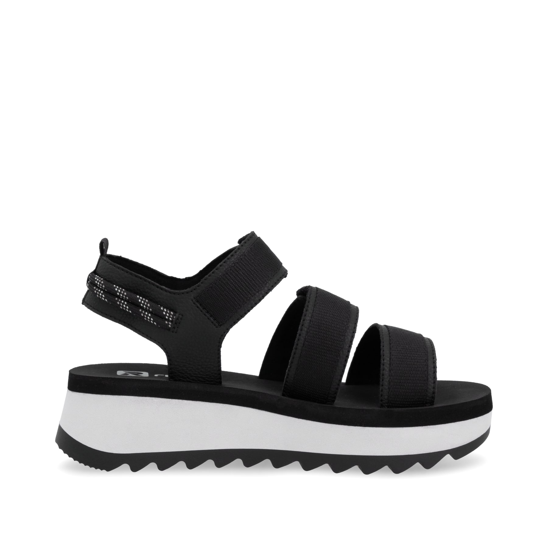 Schwarze Rieker Damen Riemchensandalen W3052-00 mit einem Klettverschluss. Schuh Innenseite.