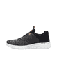 Schwarze Rieker Herren Slipper 13150-00 mit einer Gummischnürung. Schuh Außenseite.