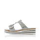 Graue Rieker Damen Pantoletten V02K3-40 mit einem Klettverschluss. Schuh Außenseite.