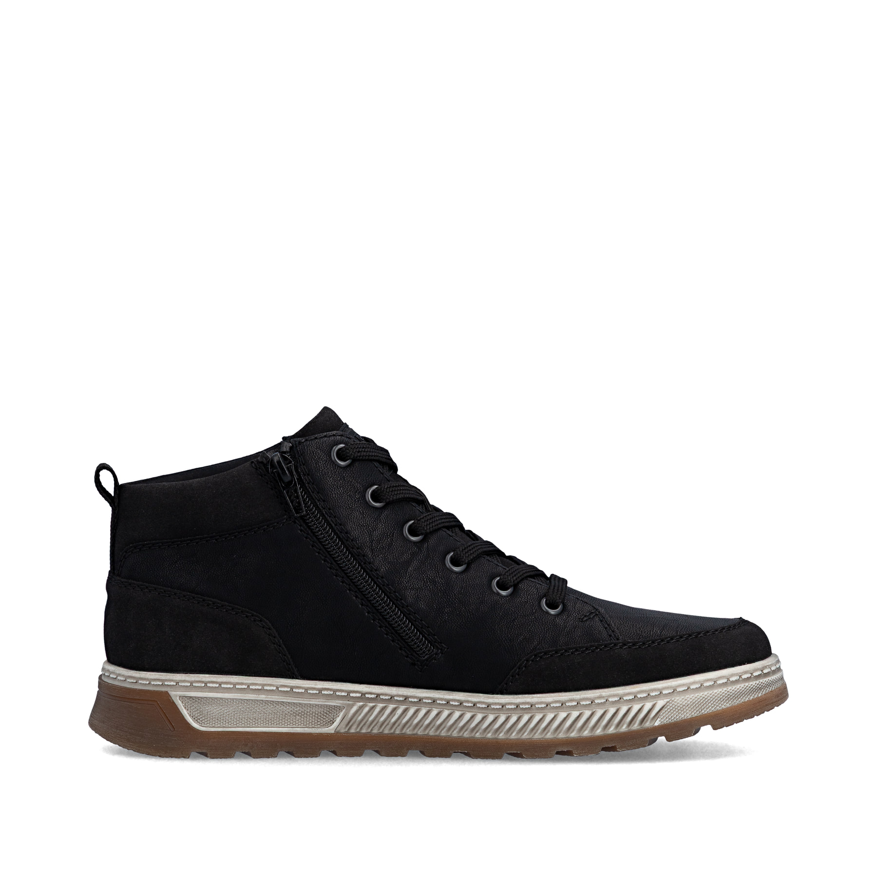 Schwarze Rieker Herren Sneaker High 37006-00 mit einem Reißverschluss. Schuh Innenseite.