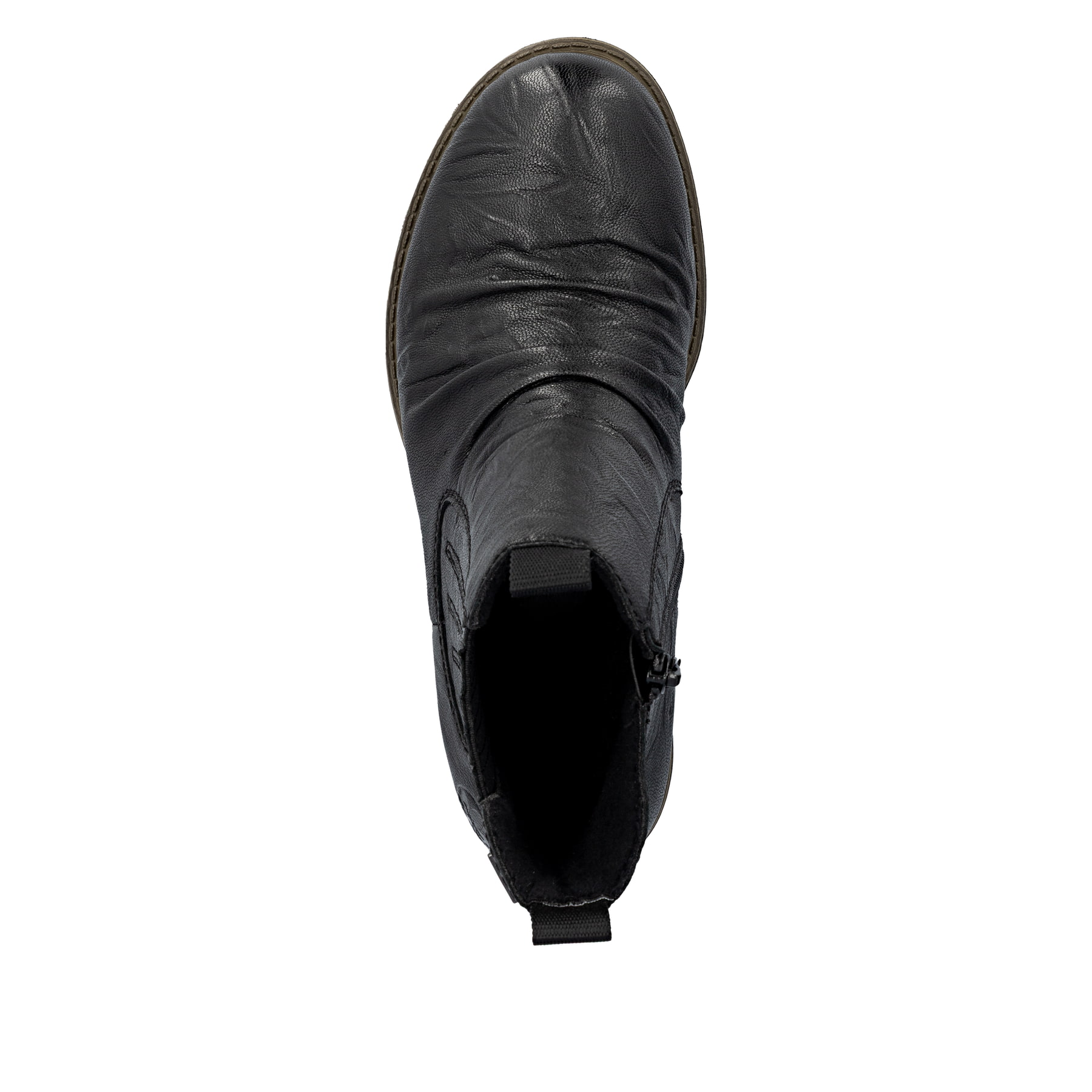 Chelsea Boots Rieker noires pour femme 74855-00 en cuir lisse. Semelle extérieure de la chaussure.