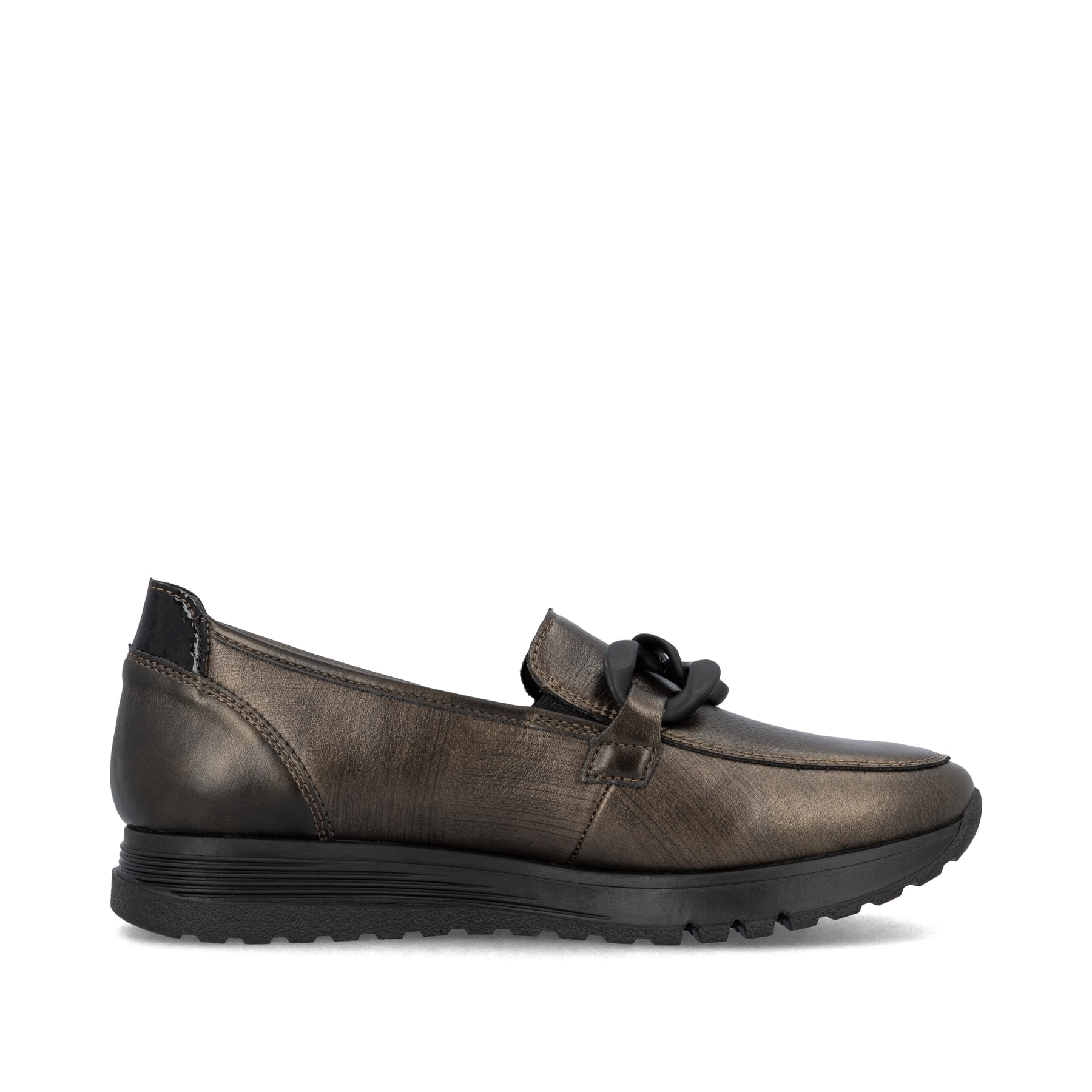 Mocassins Rieker marron pour femme 49051-25 en cuir lisse. Chaussure vue de l'arrière.