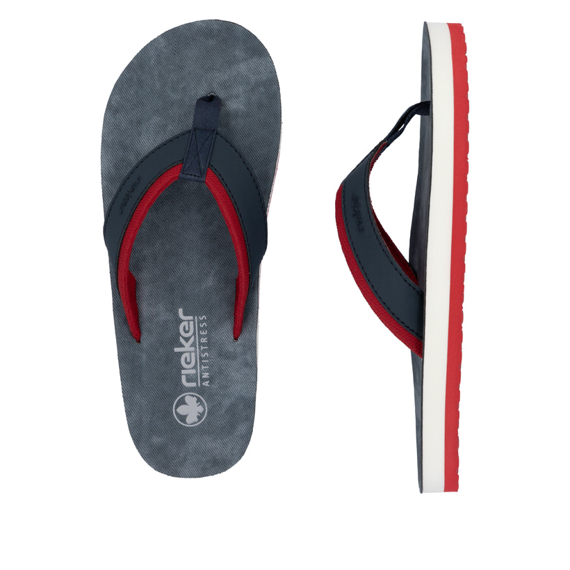 Blaue Rieker Herren Zehentrenner 20151-14 mit der Komfortweite G. Schuh von oben, liegend.