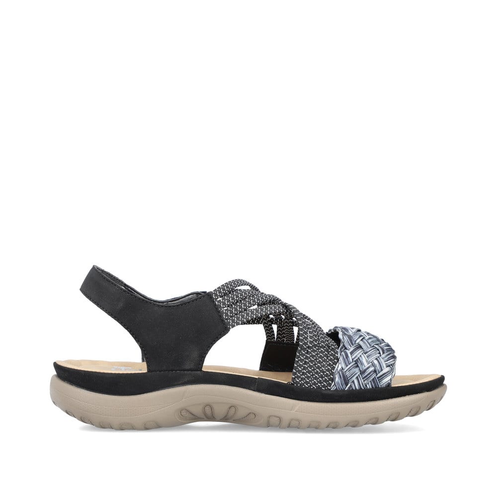 Schwarze Rieker Damen Trekkingsandalen 64889-00 mit einem Klettverschluss. Schuh Innenseite.