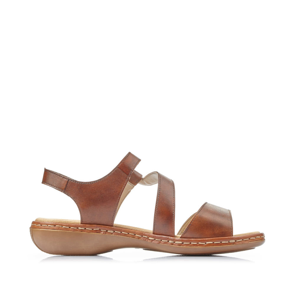 Braune Rieker Damen Riemchensandalen 659C7-24 aus Glattleder mit Klettverschluss. Schuh Innenseite.