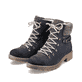 Ozeanblaue Rieker Damen Schnürstiefel Y9131-14 mit Schnürung und Reißverschluss. Schuhpaar schräg.