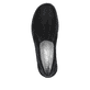 Schwarze Rieker Damen Slipper 48964-00 mit einem Gummizug sowie der Extraweite H. Schuh von oben.