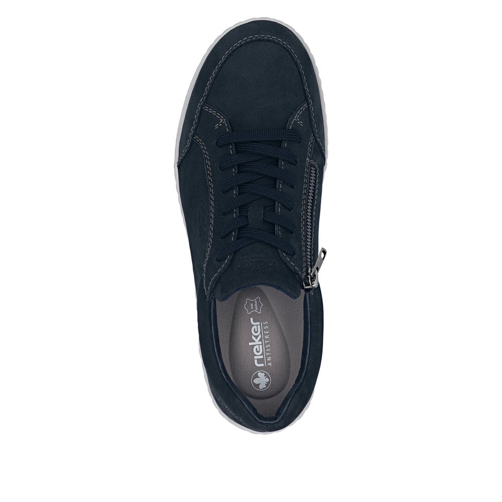 Blaue Rieker Herren Schnürschuhe 08300-14 aus Rauleder, Barfußschuhe. Schuh von oben.