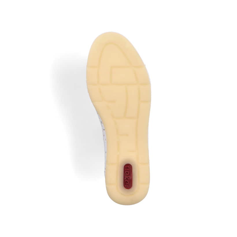 Ballerines Rieker blanches pour femme L3062-80 avec éléments décoratifs. Semelle extérieure de la chaussure.
