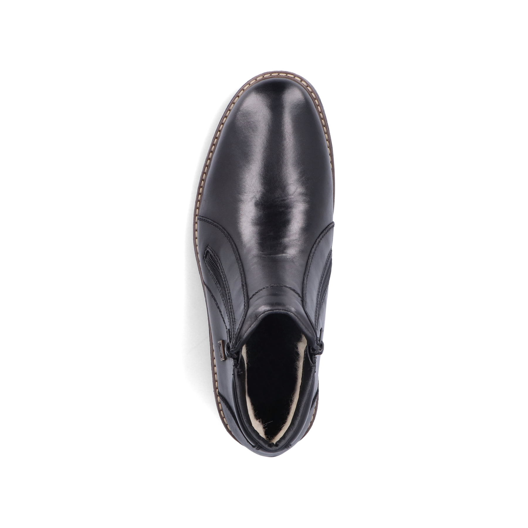 Schwarze Rieker Herren Kurzstiefel 33160-00 aus Glattleder. Schuh von oben.