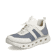 Weiße Rieker Damen Slipper M6061-90 mit ultra leichter und flexibler Sohle. Schuh seitlich schräg.