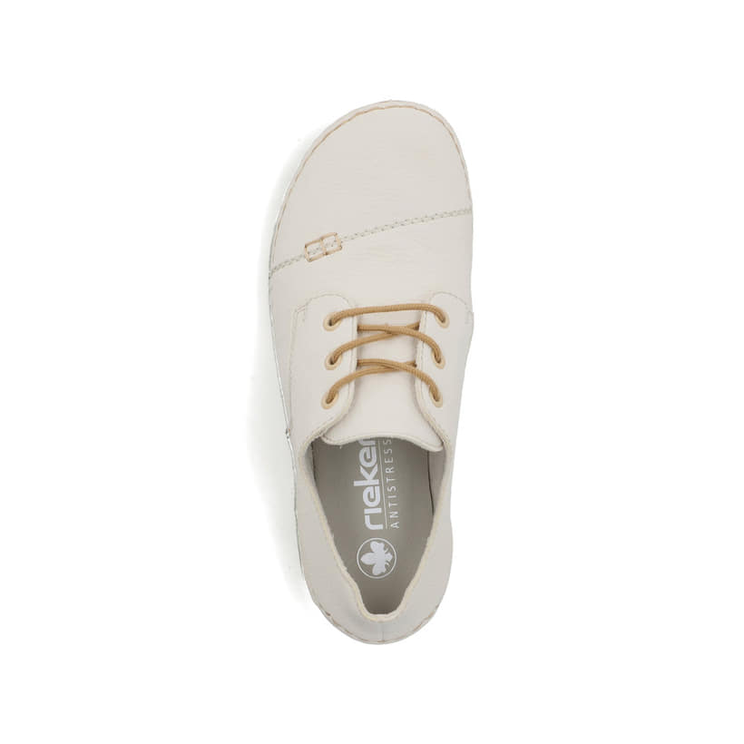 Weiße Rieker Damen Schnürschuhe 55920-80 mit modernen Ziernähten. Schuh von oben.
