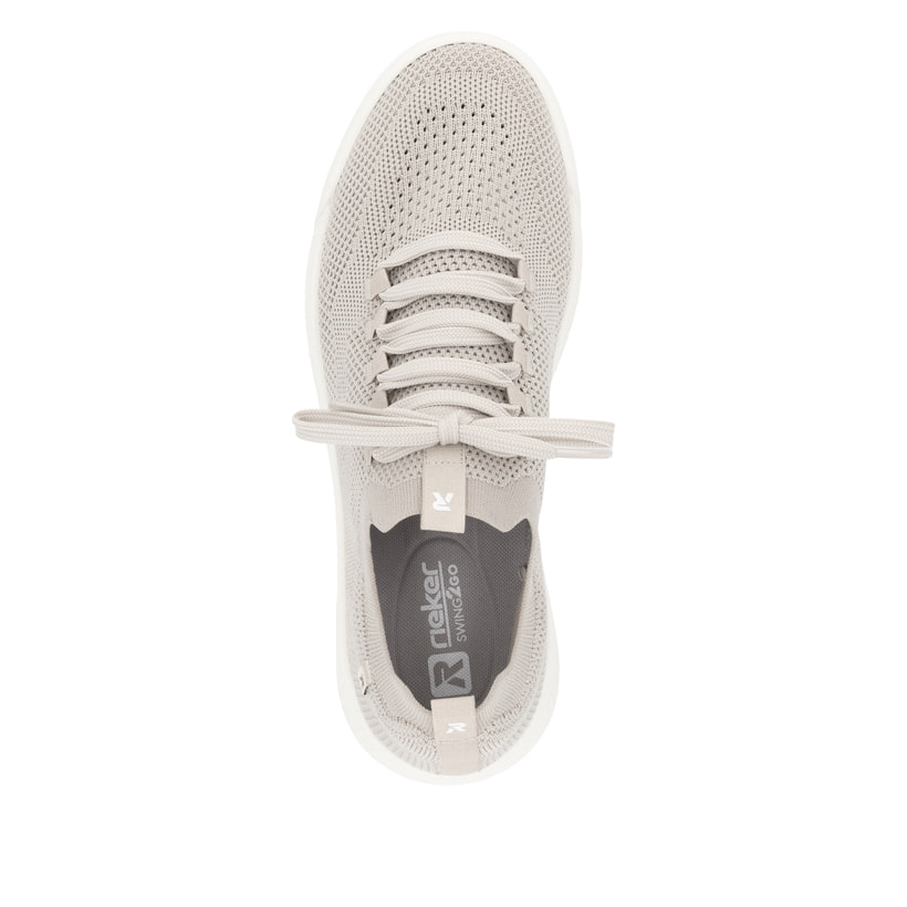 Beige waschbare Rieker Herren Slipper U1103-62 mit einem Gummizug. Schuh von oben.