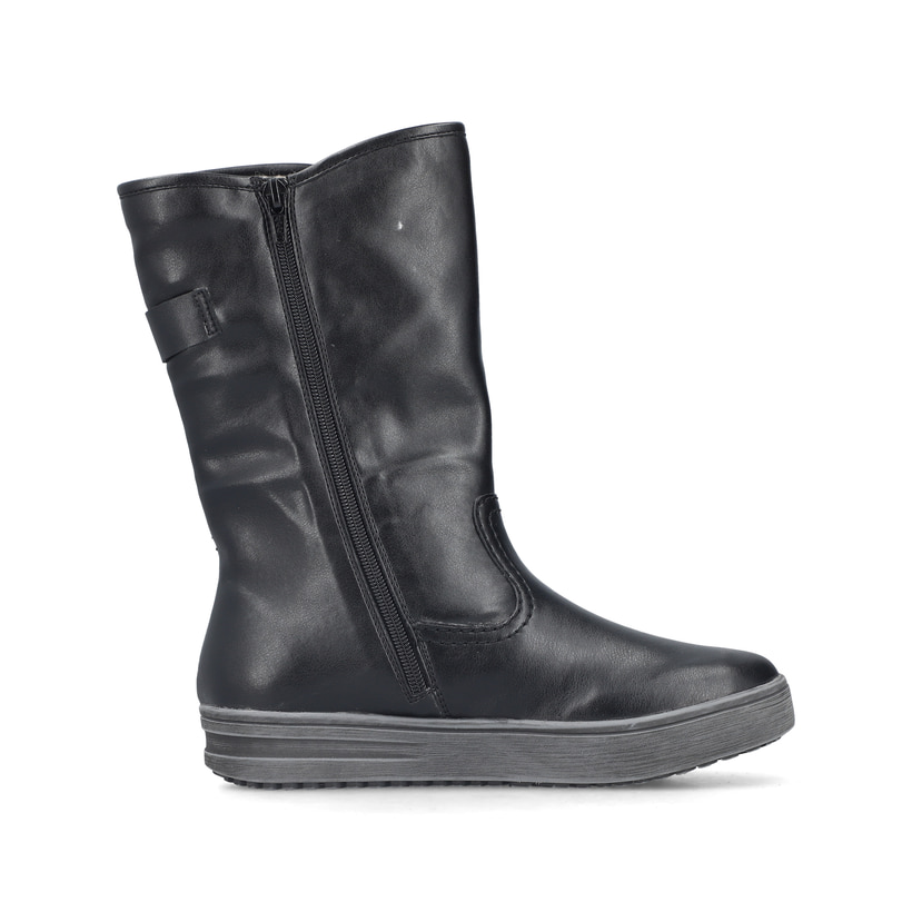 Schwarze Rieker Damen Kurzstiefel L2580-00 mit einem Reißverschluss. Schuh Innenseite.