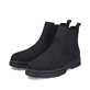 Schwarze Rieker Herren Chelsea Boots F7051-00 aus Rauleder mit Reißverschluss. Schuhpaar seitlich schräg.
