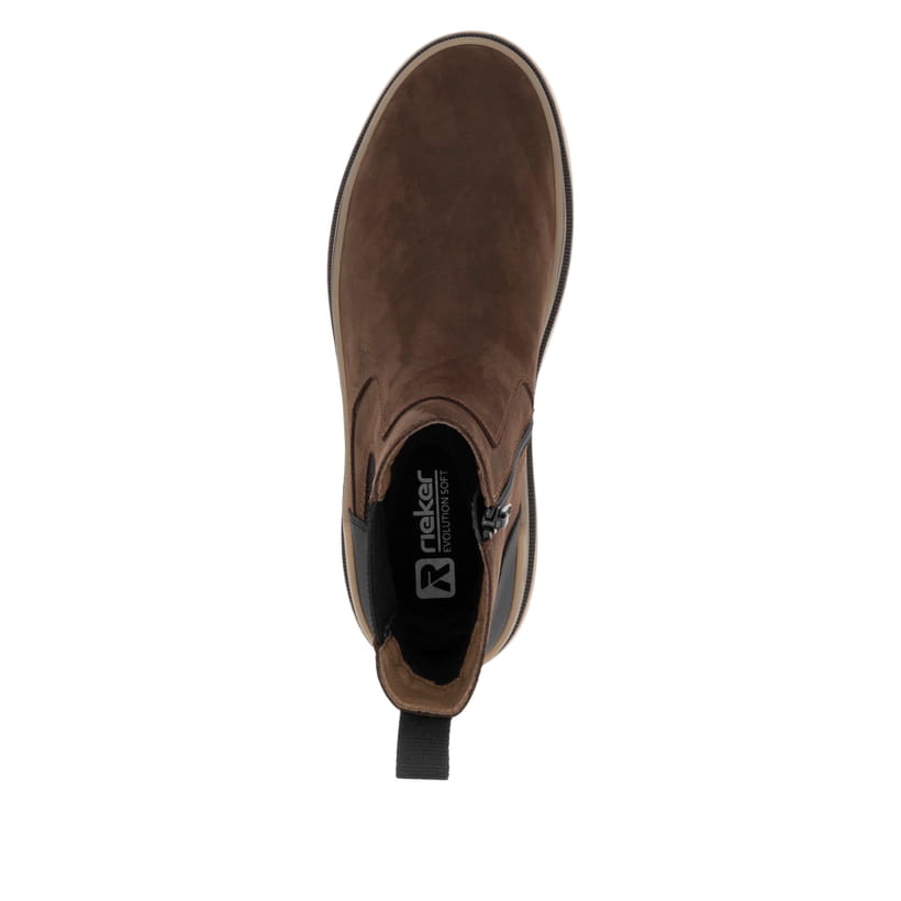Braune Rieker Herren Chelsea Boots U1272-25 mit TR-Sohle mit leichtem EVA-Inlet. Schuh von oben.