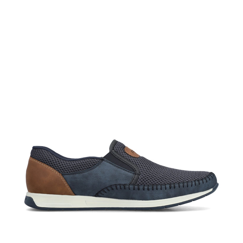 Chaussons Rieker bleus pour homme 11954-14 avec bande élastique. Intérieur de la chaussure.