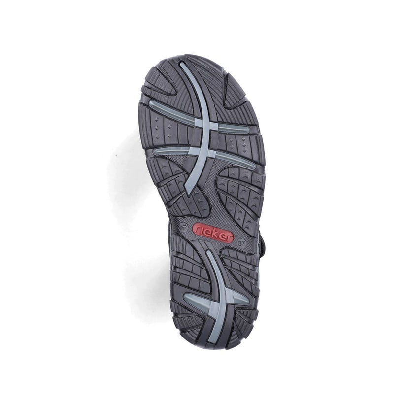 Schwarze Rieker Damen Trekkingsandalen 68852-00 mit einem Klettverschluss. Schuh Laufsohle.