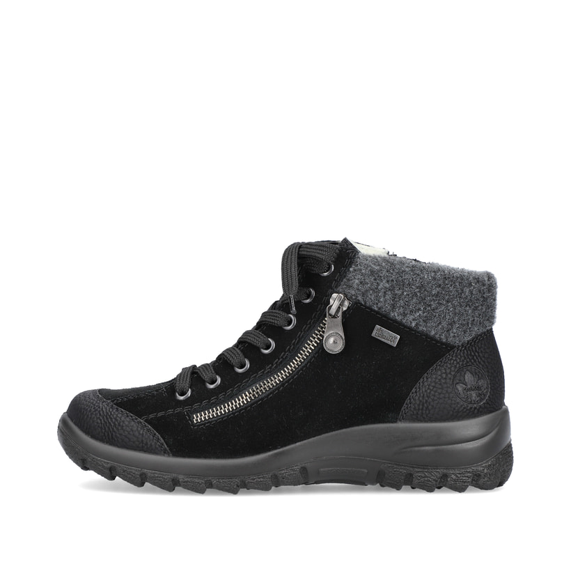 
Graphitschwarze Rieker Damen Schnürschuhe L7132-01 mit Schnürung und Reißverschluss. Schuh Außenseite