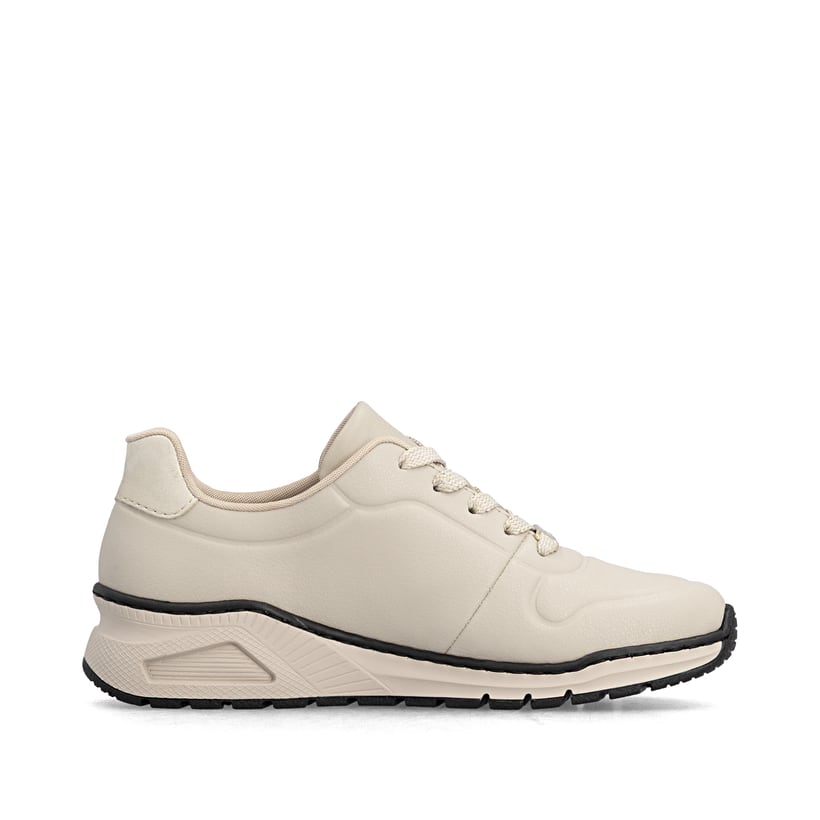 Beige Rieker Damen Sneaker Low M4903-61 aus Glattleder mit einer Schnürung. Schuh Innenseite.