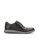 Schwarze Rieker Herren Slipper 14701-00 mit Schnürung sowie Komfortweite G 1/2. Schuh Innenseite.