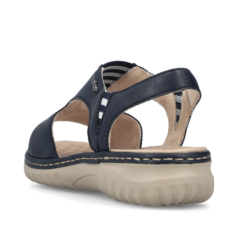 Sandales à lanières Rieker bleues femme 60466-15 avec bande élastique. Chaussure vue de l'arrière.