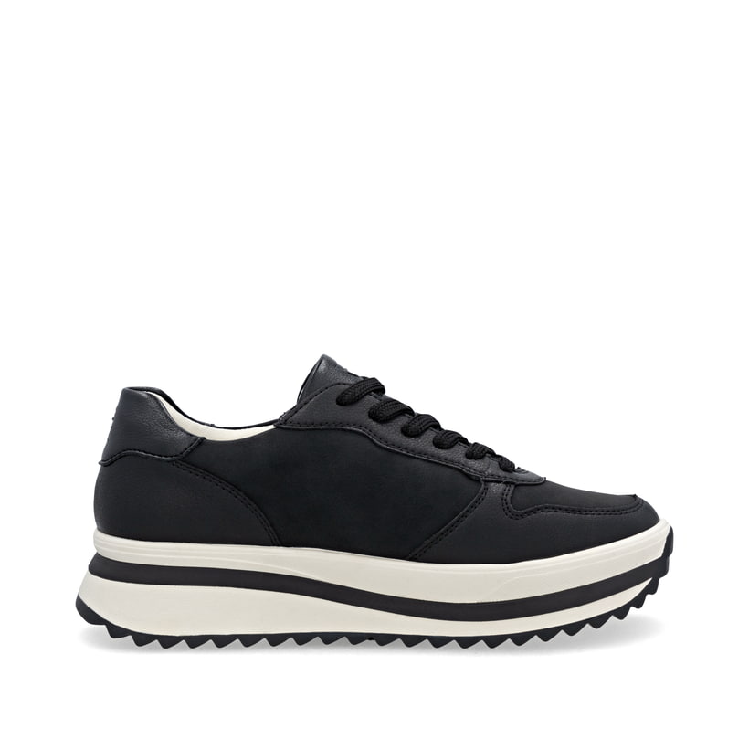 Schwarze Rieker Damen Sneaker Low W3800-00 aus Glattleder mit einer Schnürung. Schuh Innenseite.