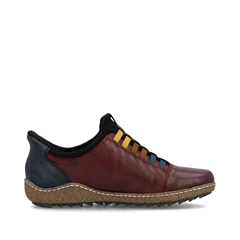 Mocassins Rieker rouges pour femme L7562-35 en cuir lisse. Chaussure vue de l'arrière.