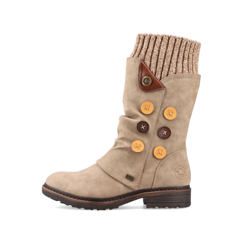 
Nachtschwarze Rieker Damen Kurzstiefel 94689-00 mit einer Profilsohle mit Blockabsatz. Schuh seitlich schräg
