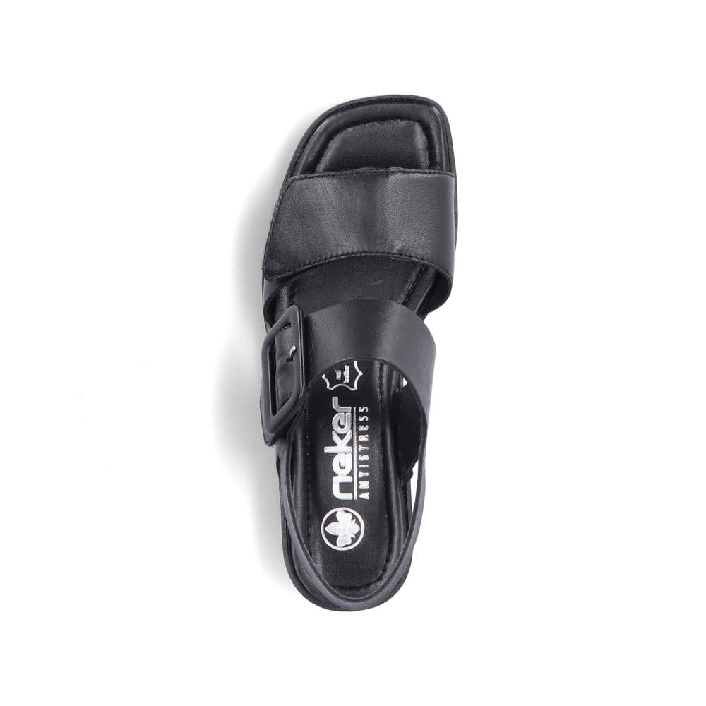 Sandalettes Ã  lanières Rieker noires femme 62663-01 avec boucle tendance. Chaussure vue de dessus.