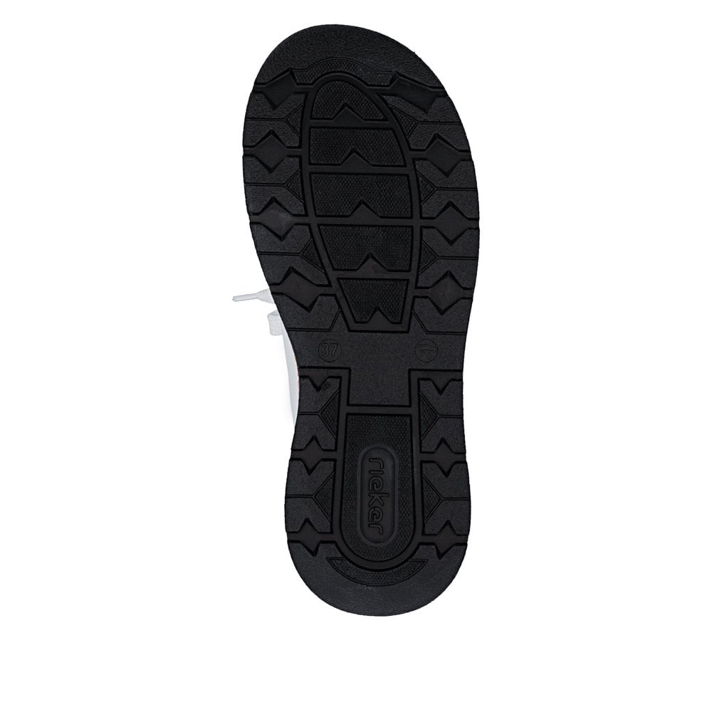 Mocassins Rieker blancs femme 44562-80 avec fenêtre de semelle Rieker Air. Semelle extérieure de la chaussure.