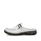 Weiße Rieker Damen Clogs 46393-80 mit Gummizug sowie extra weicher Decksohle. Schuh Außenseite.