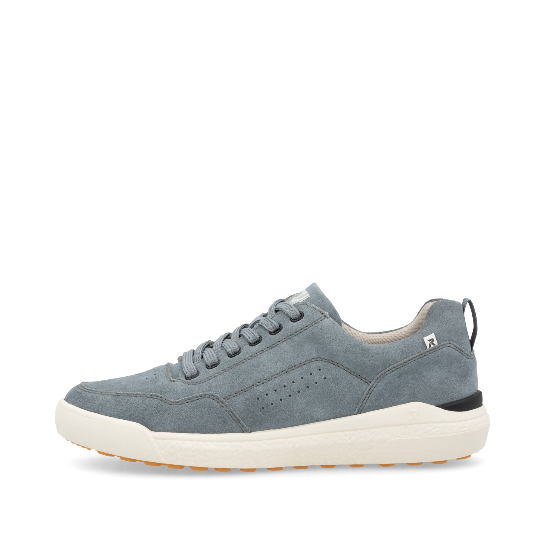 Baskets basses Rieker bleues pour homme U1101-14 avec lacets. Côté extérieur de la chaussure.