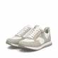 Weiße Rieker Damen Sneaker Low 49010-81 aus Rauleder mit einem Reißverschluss. Schuhpaar seitlich schräg.