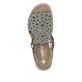 Khakifarbene Rieker Keilsandaletten 67465-52 mit Strasssteinen sowie Gummizug. Schuh von oben.